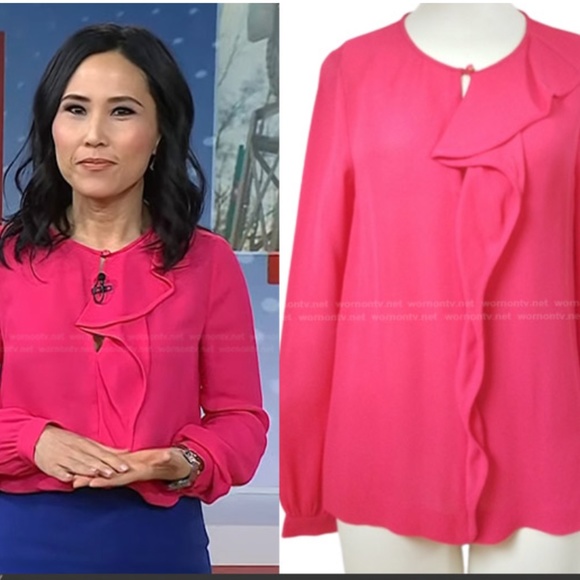 NWOT Kate Spade Log Sleeve Ruffle Blouse "Live Colourfully" / Size 2 - Picture 1 of 8